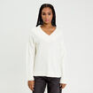 Pull oversize col v manches longues ecru femme
