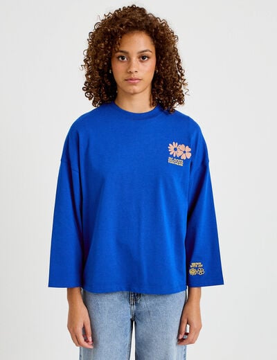 Sweat oversize col rond manches longues bleu electrique femme