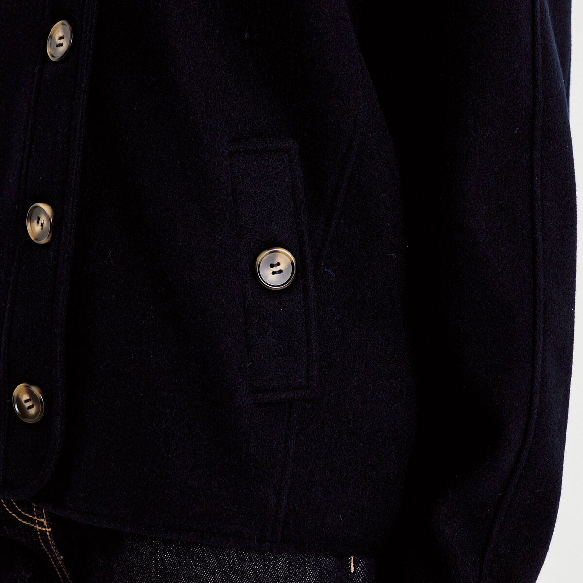 Veste droite col mao manches longues bleu marine femme