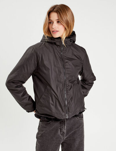 Parka r&eacute;versible &agrave; capuche noir femme