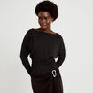 Top droit col bateau manches longues noir femme