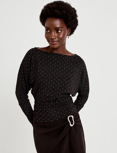 Top droit col bateau manches longues noir femme