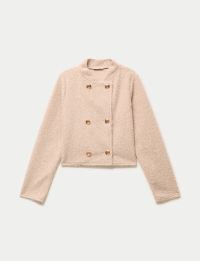 Veste droite cropped effet polaire ivoire femme