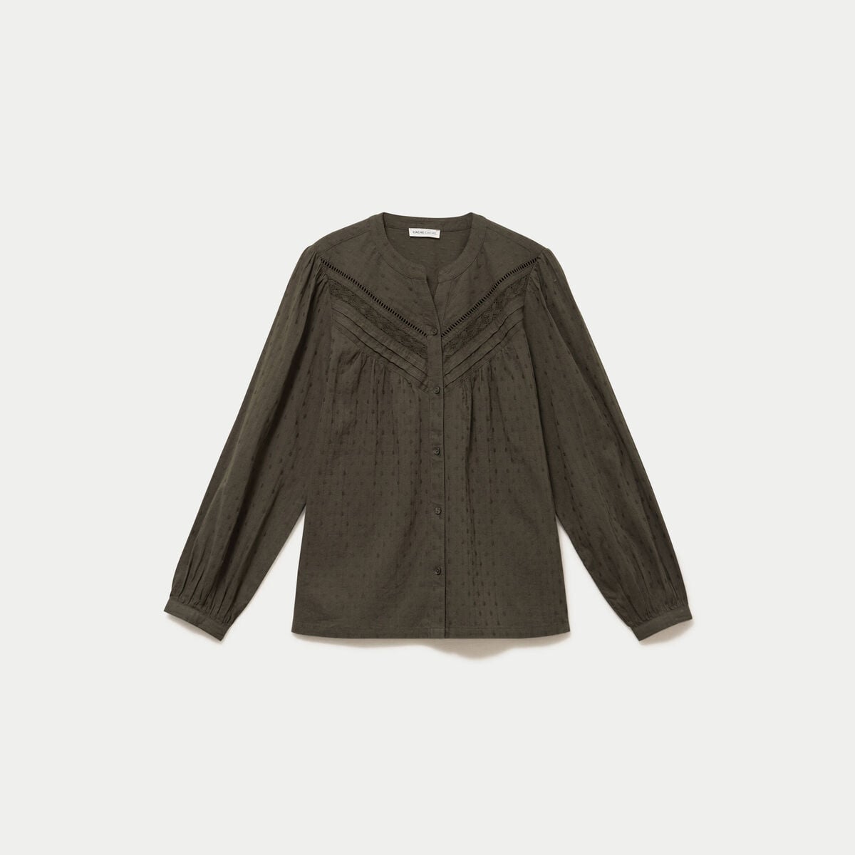Blouse droite col rond manches longues vert kaki femme
