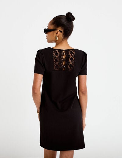 Robe droite courte en maille col rond noir femme