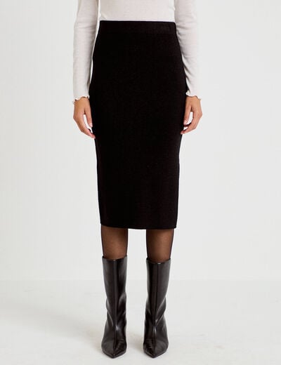 Jupe ajust&eacute;e longueur 3/4 noir femme