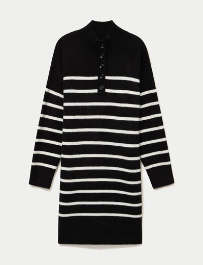 Robe pull droite manches longues 3/4 noir femme