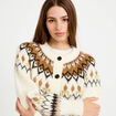 Gilet col rond manches longues ivoire femme