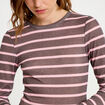 T-shirt ajust&eacute; col rond manches longues marron fonc&eacute; femme