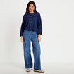 Blouse col rond manches longues bleu fonc&eacute; femme