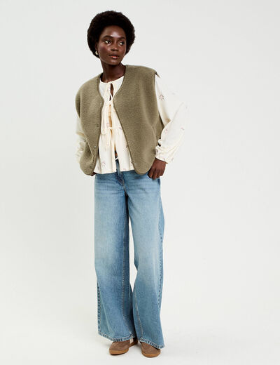 Blouse manches longues en cr&ecirc;pe blanc femme
