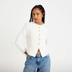Veste tweed droite cropped col rond ecru femme
