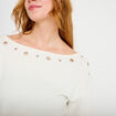 Pull col bateau manches longues ecru femme