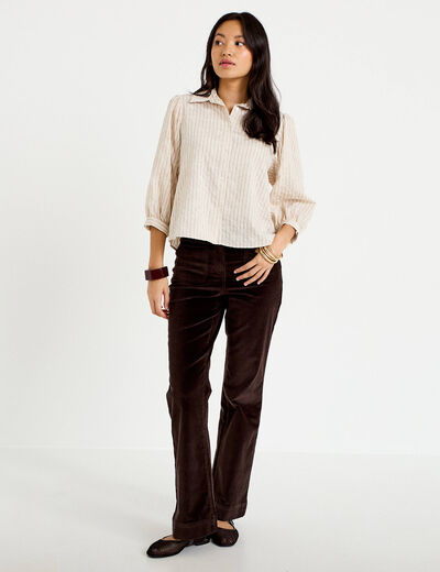 Chemise droite col classique manches 3/4 blanc femme