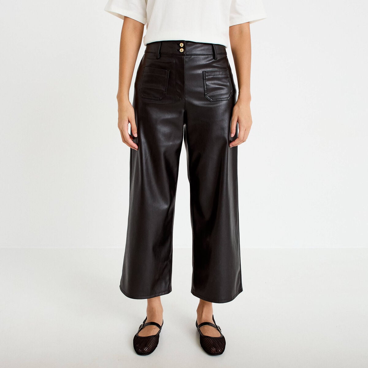 Pantalon bootcut 3/4 taille haute noir femme