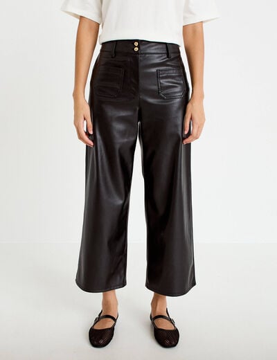 Pantalon bootcut 3/4 taille haute noir femme