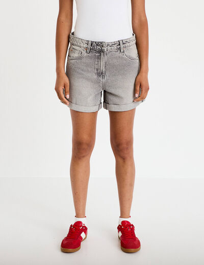 Short mom taille haute en jean denim gris femme