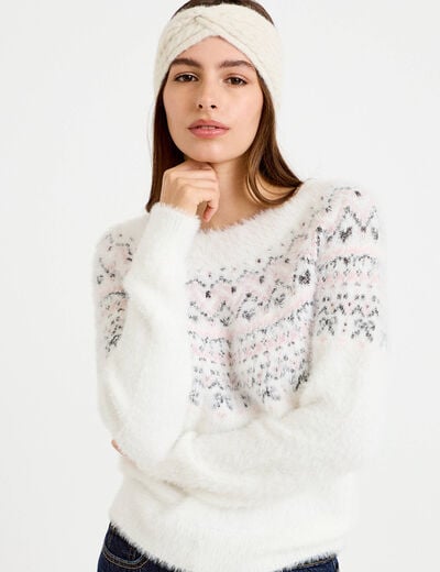 Pull manches longues ecru femme