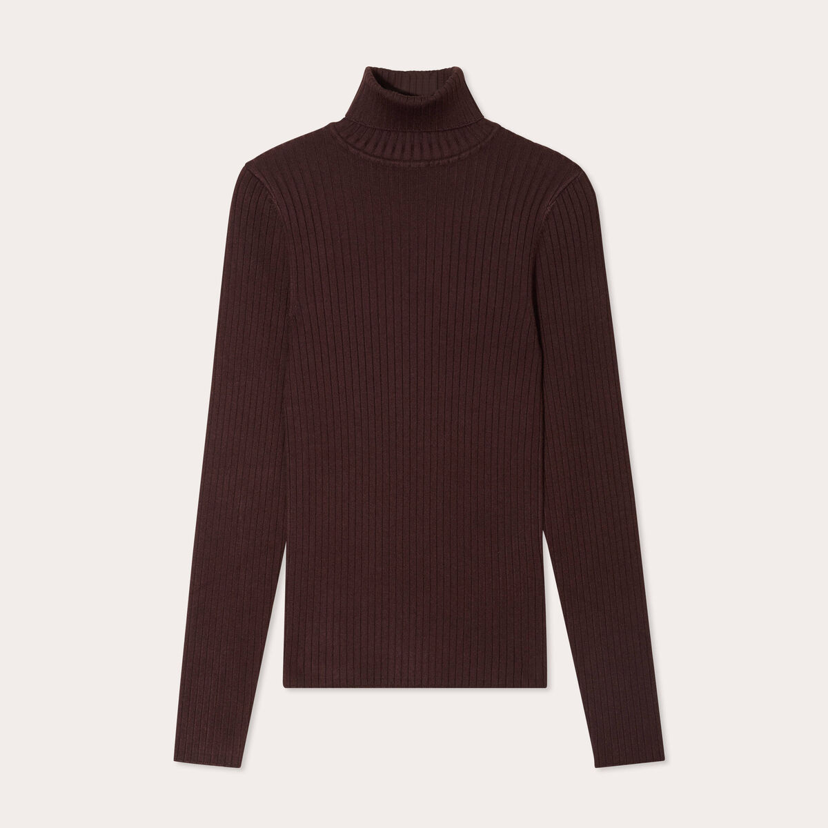 Pull c&ocirc;tel&eacute; col roul&eacute; marron fonc&eacute; femme