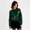 Pull manches longues avec sequins vert fonc&eacute; femme