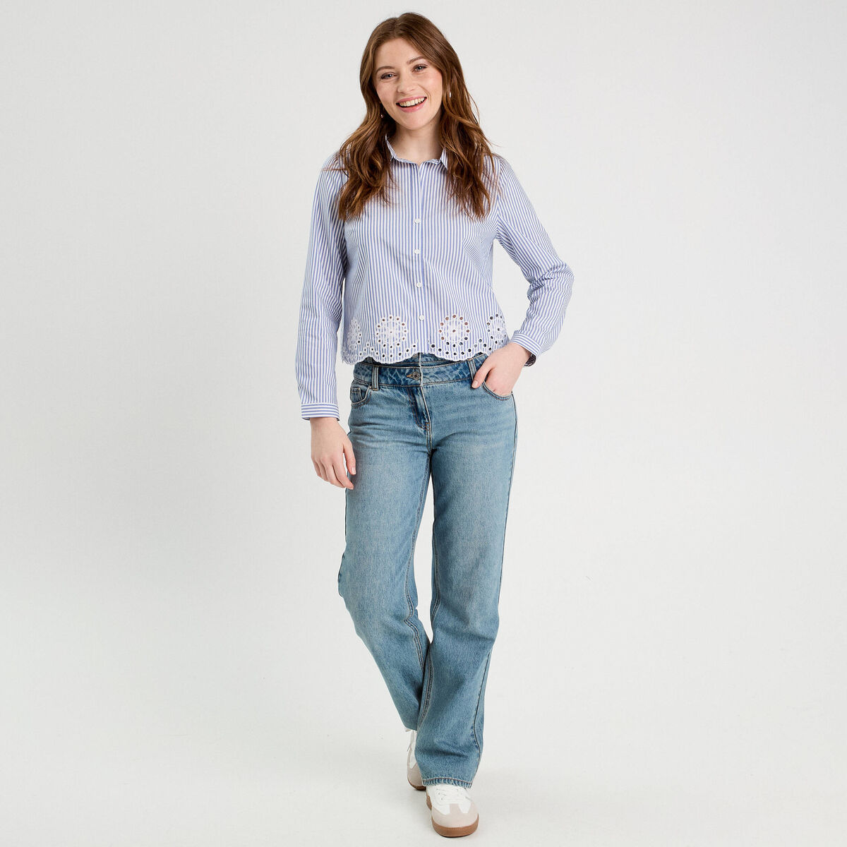 Chemise avec broderie blanc femme