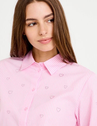 Chemise droite col am&eacute;ricain strass rose femme