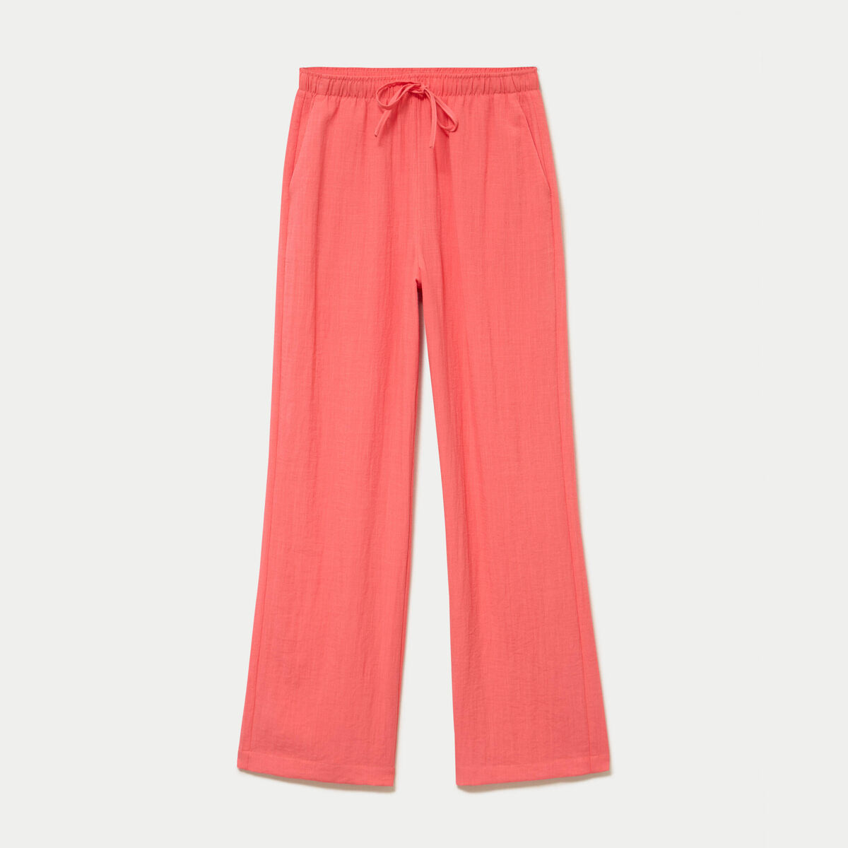 Pantalon large taille haute en cr&ecirc;pe rose femme