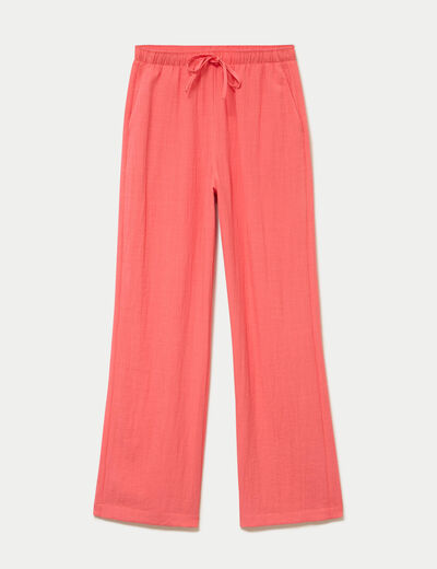 Pantalon large taille haute en cr&ecirc;pe rose femme