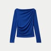 T-shirt col b&eacute;nitier manches longues bleu electrique femme