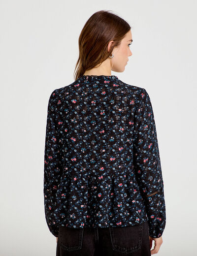 Chemise col v manches longues noir femme