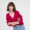 Gilet boutonn&eacute; avec col en V rose fushia femme