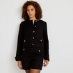 Veste tweed cintr&eacute;e cropped col mao noir femme