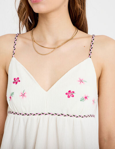 D&eacute;bardeur ajust&eacute; d&eacute;tail broderie ecru femme