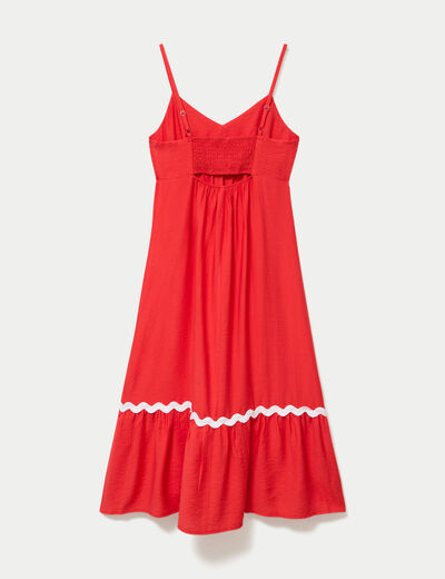 Robe longue &eacute;vas&eacute;e col v cr&ecirc;pe rouge femme