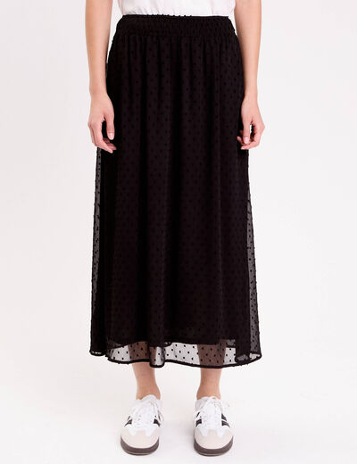 Jupe longue &agrave; plumetis noir femme