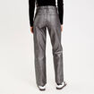 Pantalon droit en coton enduit gris argent femme