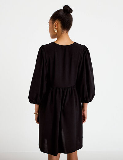 Robe droite courte col v manches 3/4 noir femme