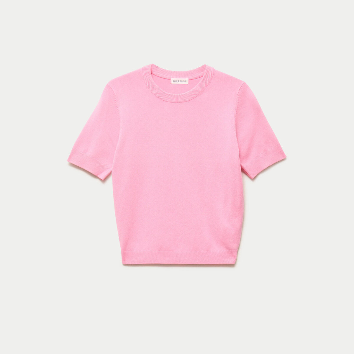 Pull ajust&eacute; court manches courtes rose femme