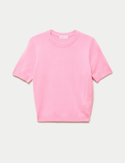 Pull ajust&eacute; court manches courtes rose femme