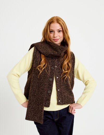 Veste droite sans manches col am&eacute;ricain marron fonc&eacute; femme