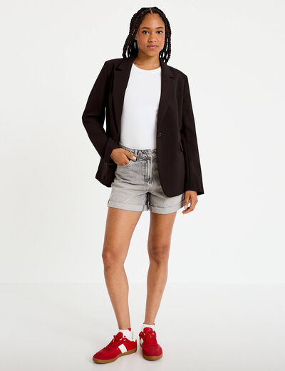 Short mom taille haute en jean denim gris femme