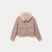 Veste droite cropped col tailleur taupe femme
