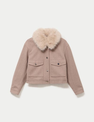 Veste droite cropped col tailleur taupe femme