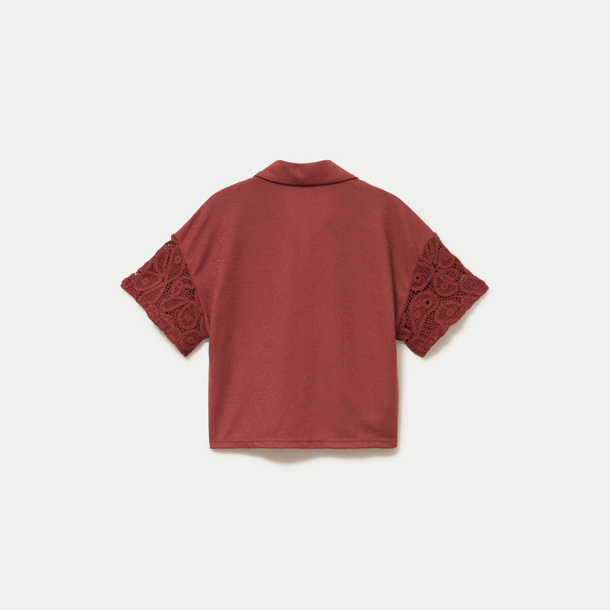 Chemise macram&eacute; manches courtes vieux rose femme