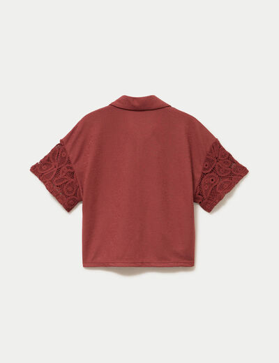 Chemise macram&eacute; manches courtes vieux rose femme
