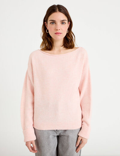 Pull col bateau rose clair femme