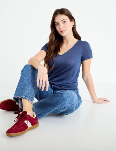 T-shirt noeuds dos bleu fonc&eacute; femme