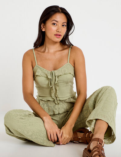 D&eacute;bardeur avec d&eacute;tail dentelle vert kaki femme