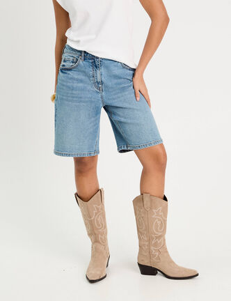 Bermuda large en jean denim double stone femme