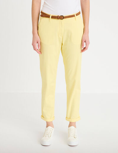 Pantalon chino 7/8&egrave;me jaune pastel femme